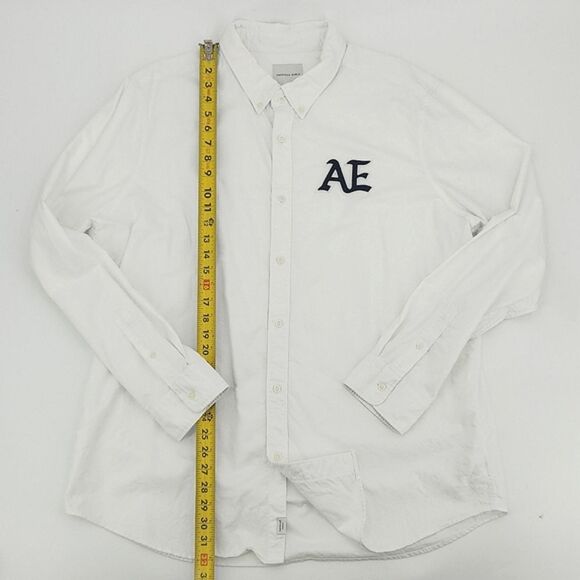American Eagle Button Up DownOxford Shirt Mens Size XXL White  Embroidered Patch - Picture 5 of 8